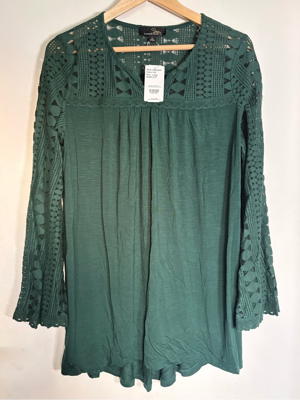 Suzanne Betro Lace Detail Bell Sleeve Tunic